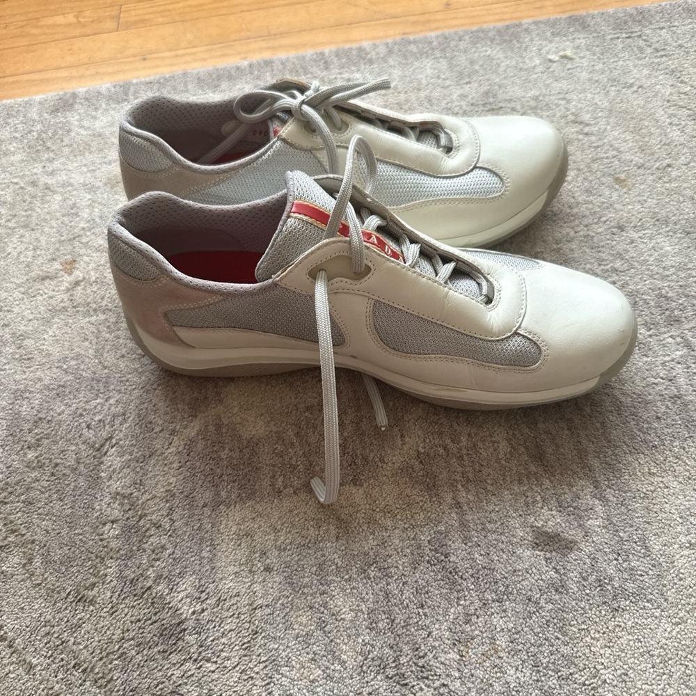 Prada America Cups-White and Gray Boat Shoes